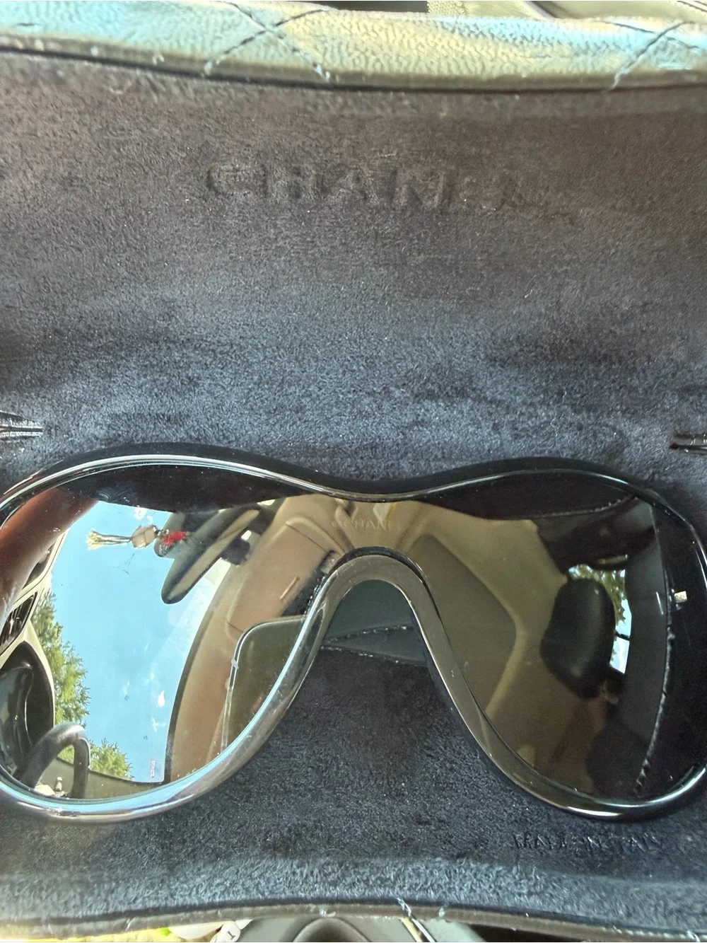 CHANEL Black Oversized Shield Sunglasses